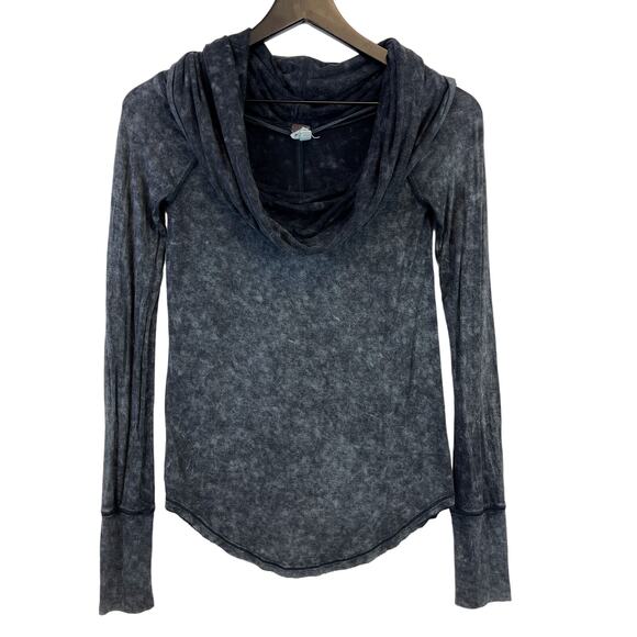 Free People Tops - Free People XS Cowl Neck Raglan Tie Dye Long Sleeve Shirt Top Gray Black